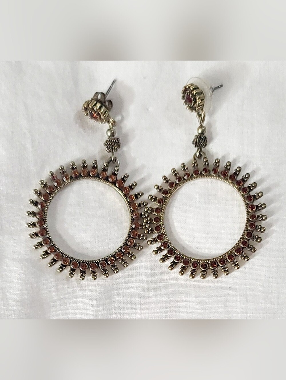 Gold-Tone Hoop Earrings with Deep Orange Accents